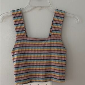 American Eagle Outfitters Blue Orange Ribbed Crop Tank Top